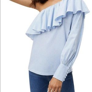Loft striped ruffle one shoulder top - size small